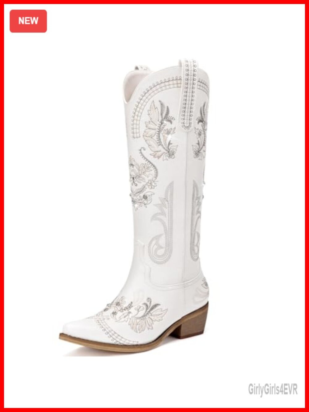 Cowboy Boots for Women - Knee High Sparkly Rhinestone Embroidered Pointed Toe